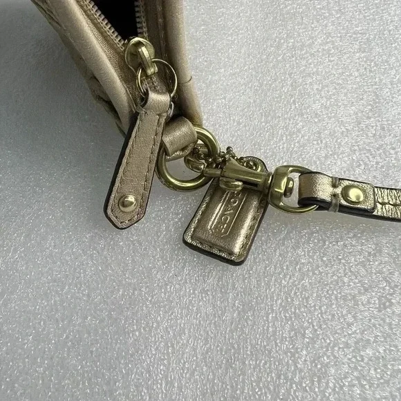 COACH Signature Madison‎ Gold Gathered Pleated Leather Strap Handbag Wristlet - Picture 10 of 13